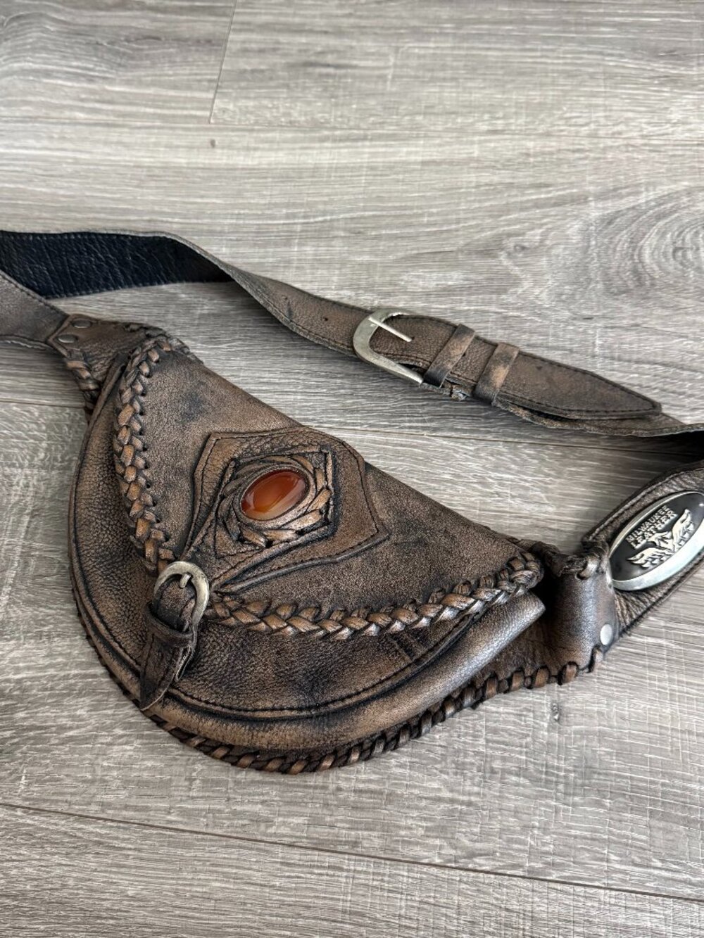 Milwaukee Leather Women's Distress Braided Hip Leather Belt Bag